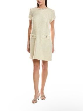 NWT SAIL TO SABLE HALSBROOK TWEED/WOOL BLEND RAW EDGE IVORY SHIFT DRESS SIZE M
